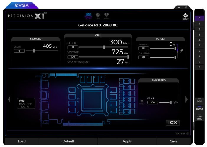 EVGA Precision X1 avec la EVGA RTX 2060 XC Gaming