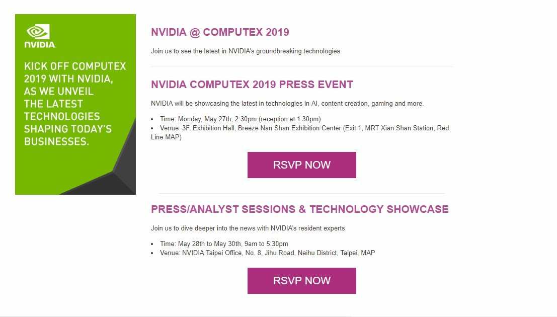 Dates de la conférence de Nvidia au computex