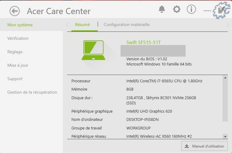 Acer Care Center Configuration