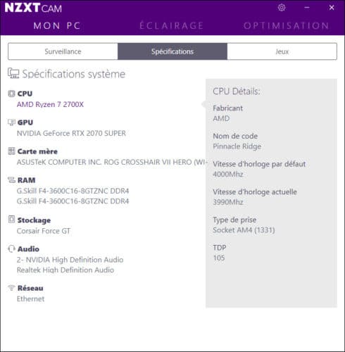 Le logiciel Cam de NZXT en version 4.0