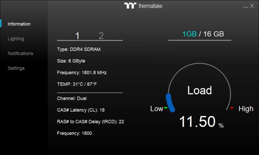 Logiciel RGB Thermaltake ToughRam 3600 MHz C18