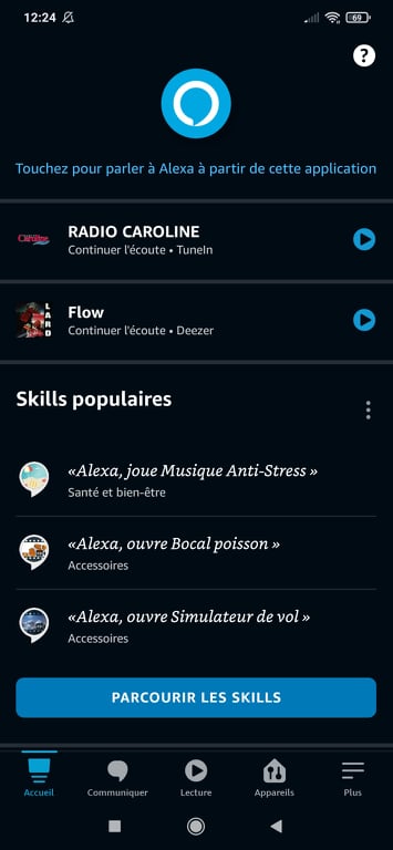 Application Alexa - Accueil